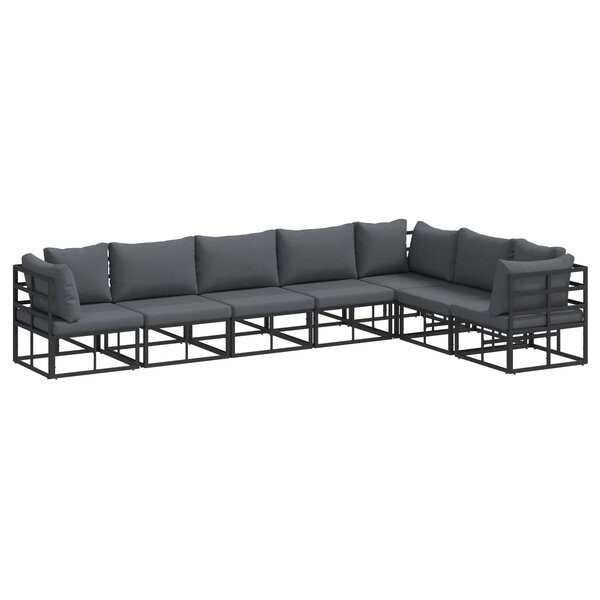 vidaXL Ensemble de canapé de jardin avec coussin 7 Pièces Noir Aluminium