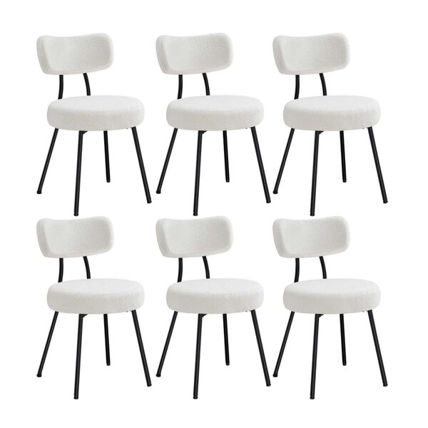Chaises salle à manger lot de 6 tissu peluche dossier courbé chaises de cuisine rembourrées cader en acier modernes salon coiffeuse blanc 12_0004989
