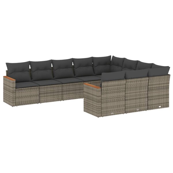 vidaXL Salon de jardin avec coussins 10 Pièces gris résine tressée