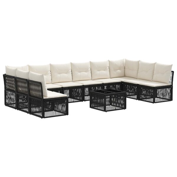 vidaXL Ensemble de canapé de jardin 11 Pièces Noir polyrotin