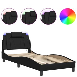 vidaXL Cadre de lit Viana avec LED sans matelas noir 90x200 cm