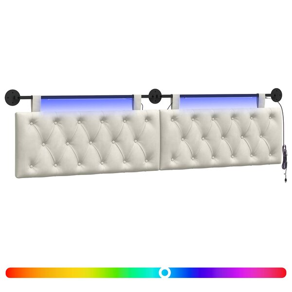 vidaXL Tête de lit suspendue Avec lumière LED Crème Velours
