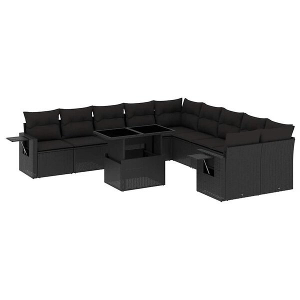 vidaXL Salon de jardin 11 Pièces avec coussins noir résine tressée