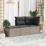 vidaXL Salon de jardin avec coussins 3 Pièces gris clair résine tressée