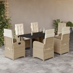 vidaXL Ensemble à manger de jardin et coussins 7 Pièces beige poly rotin