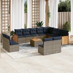 vidaXL Salon de jardin avec coussins 13 Pièces gris résine tressée