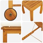 Chaise longue vidaXL avec table et coussin en bois d'acacia