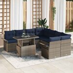 vidaXL Ensemble de canapé de jardin avec coussin 9 Pièces Gris Poly rotin
