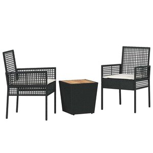 vidaXL Ensemble bistro de jardin 3 Pièces Noir Poly rotin