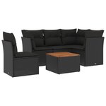 vidaXL Salon de jardin 6 Pièces avec coussins noir résine tressée