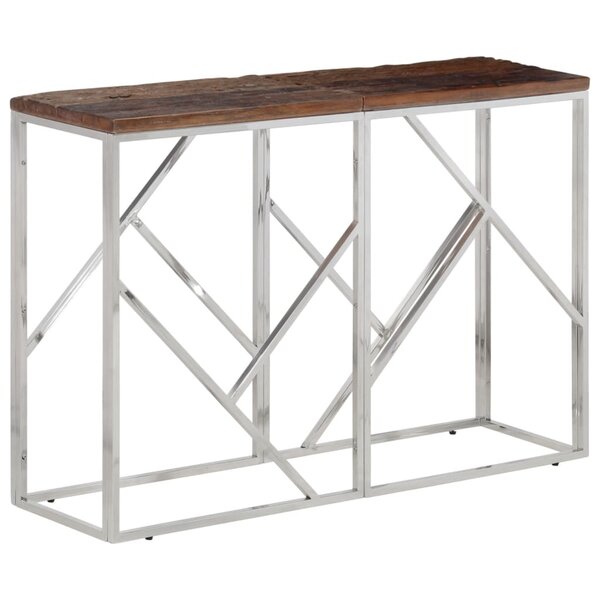 vidaXL Table console argenté acier inoxydable et bois de mélèze massif