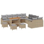 vidaXL Ensemble de Canapés de Jardin 14 Pièces avec Coussins en Rattan Poly Beige Acacia