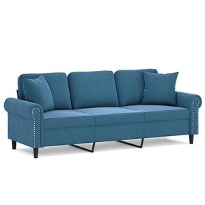vidaXL Canapé 3 places avec oreillers décoratifs bleu 180 cm velours