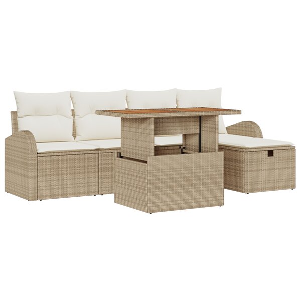 vidaXL Ensemble de Canapés de Jardin 6 Pièces avec Coussins Beige Rotin Poly