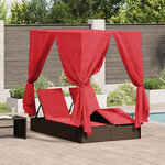 vidaXL Chaiselongue double avec toit et rideaux Réglable Marron