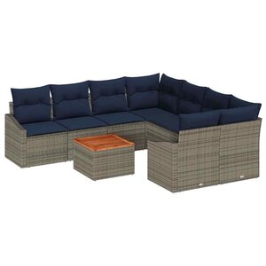 vidaXL Ensemble de canapé de jardin 9 Pièces Gris et bleu marine