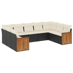 vidaXL Salon de jardin 9 Pièces avec coussins noir résine tressée