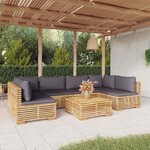 vidaXL Salon de jardin 7 Pièces avec coussins Bois de teck solide