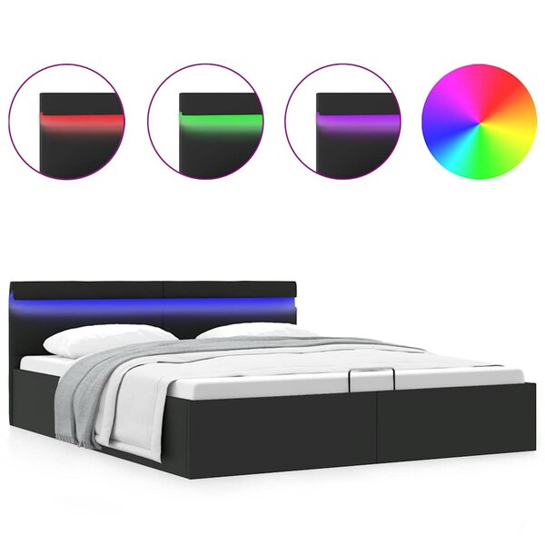 vidaXL Cadre de lit à rangement avec LED Noir Similicuir 180x200 cm
