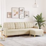 vidaXL Canapé à 3 places avec repose-pieds Crème 210 cm Tissu