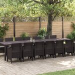 Ensemble de salle à manger de jardin 15 pièces avec coussins en poly rotin marron