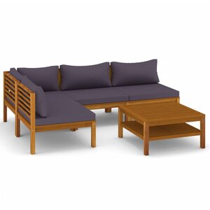 Salon de jardin meuble d'extérieur ensemble de mobilier 5 pièces avec coussin bois d'acacia solide 02_0016290