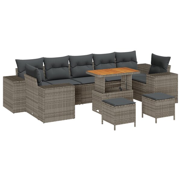 vidaXL Ensemble de Canapé de Jardin de 10 Pièces avec Coussins Gris Rotin Poly Acacia