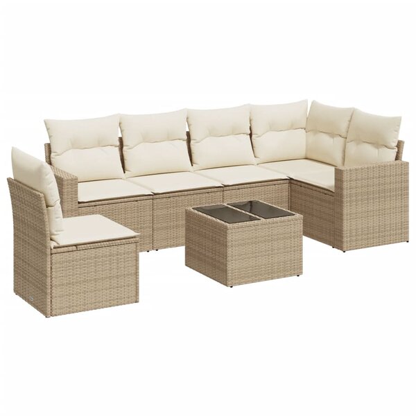 vidaXL Salon de jardin avec coussins 7 Pièces beige résine tressée