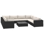 vidaXL Salon de jardin 9 Pièces avec coussins résine tressée noir