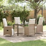 vidaXL Ensemble de salle à manger de jardin 5 pièces avec coussins en poly rotin beige