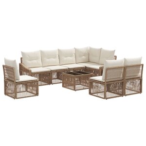 vidaXL Ensemble de canapé de jardin 9 Pièces Beige polyrotin