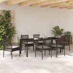vidaXL Ensemble de Salle à Manger de Jardin 7 Pièces avec Coussins en Rattan Poly Marron