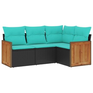 vidaXL Salon de jardin 4 Pièces avec coussins noir résine tressée