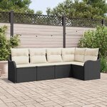 vidaXL Ensemble de canapé de jardin avec coussin 5 Pièces Noir Poly rotin
