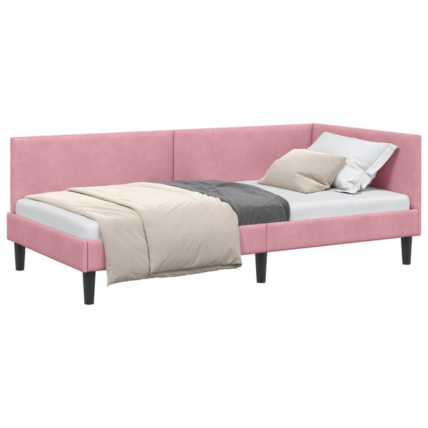 vidaXL Cadre de lit d'angle Rose 90 x 190 cm Velours