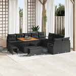Ensemble de canapé de jardin 13 pièces avec coussins noir poly rattan acacia