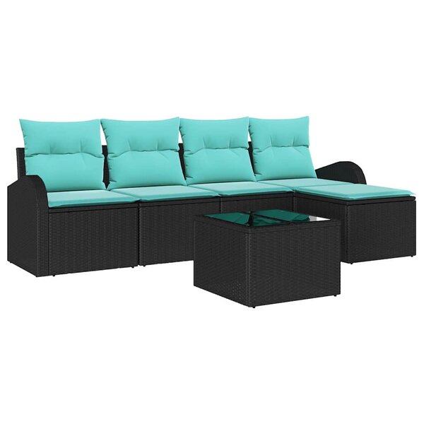 vidaXL Ensemble de Canapés 6 Pièces Noir et turquoise polyrotin
