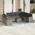 vidaXL Salon de jardin avec coussins 10 Pièces gris résine tressée