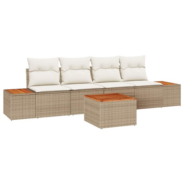 vidaXL Ensemble de canapé de jardin 5 Pièces Beige Poly rotin