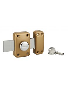 THIRARD - Verrou à bouton Apache pour porte de garage  cylindre 30mm  pêne 160mm  acier  3 clés  époxy or - THIRARD