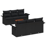 Ensemble de Canapé de Jardin 7 Pièces avec Coussins Noir Poly Rattan Acacia