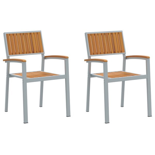 Chaises d'extérieur vidaXL 2 Pièces Empilables en Bois Acacia et Métal Gris