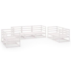 vidaXL Salon de jardin 7 Pièces Blanc Bois de pin massif