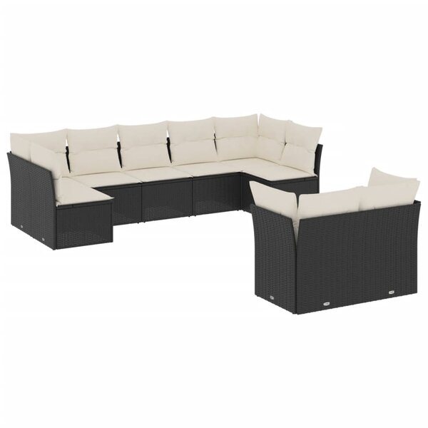 vidaXL Salon de jardin 9 Pièces avec coussins noir résine tressée