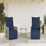 vidaXL Lot de 2 chaises de jardin inclinables avec Table en résine tressée grise