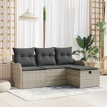 Ensemble de Canapés de Jardin 4 Pièces vidaXL avec Coussins Gris Clair en Rotin Poly