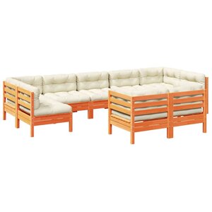 vidaXL Salon de jardin 9 Pièces avec coussins marron cire bois pin massif