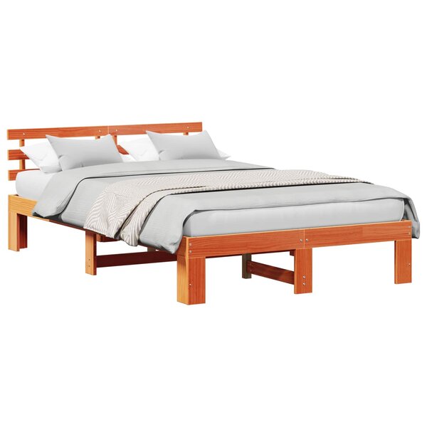 vidaXL Cadre de lit avec tête de lit Brun cire 140 x 190 cm Pin massif