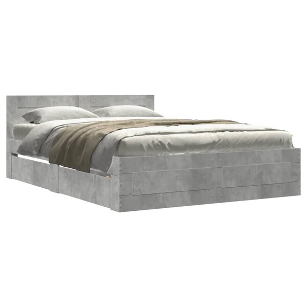 vidaXL Cadre de lit et tête de lit sans matelas gris béton 120x200 cm