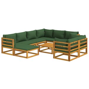 Salon de jardin meuble d'extérieur ensemble de mobilier 10 pièces avec coussins vert bois massif 02_0015192